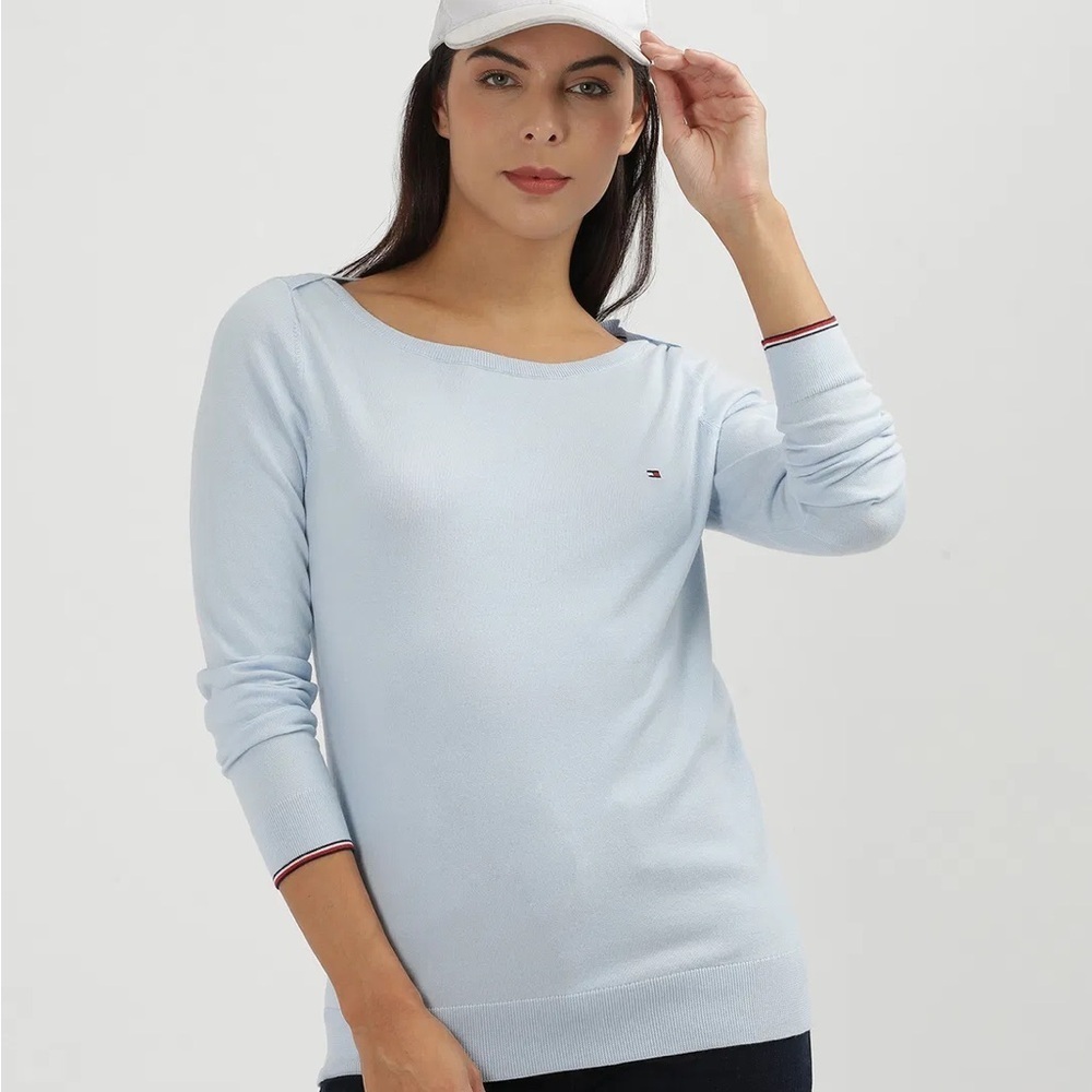 Tommy Hilfiger light sky blue boatneck cotton sweater - Small
